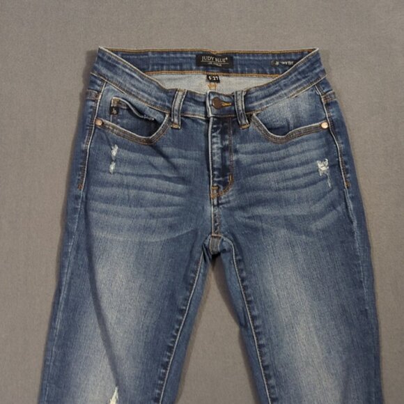 Judy Blue Jeans Women's 27 Blue Skinny Fit Denim Distressed - Picture 4 of 13